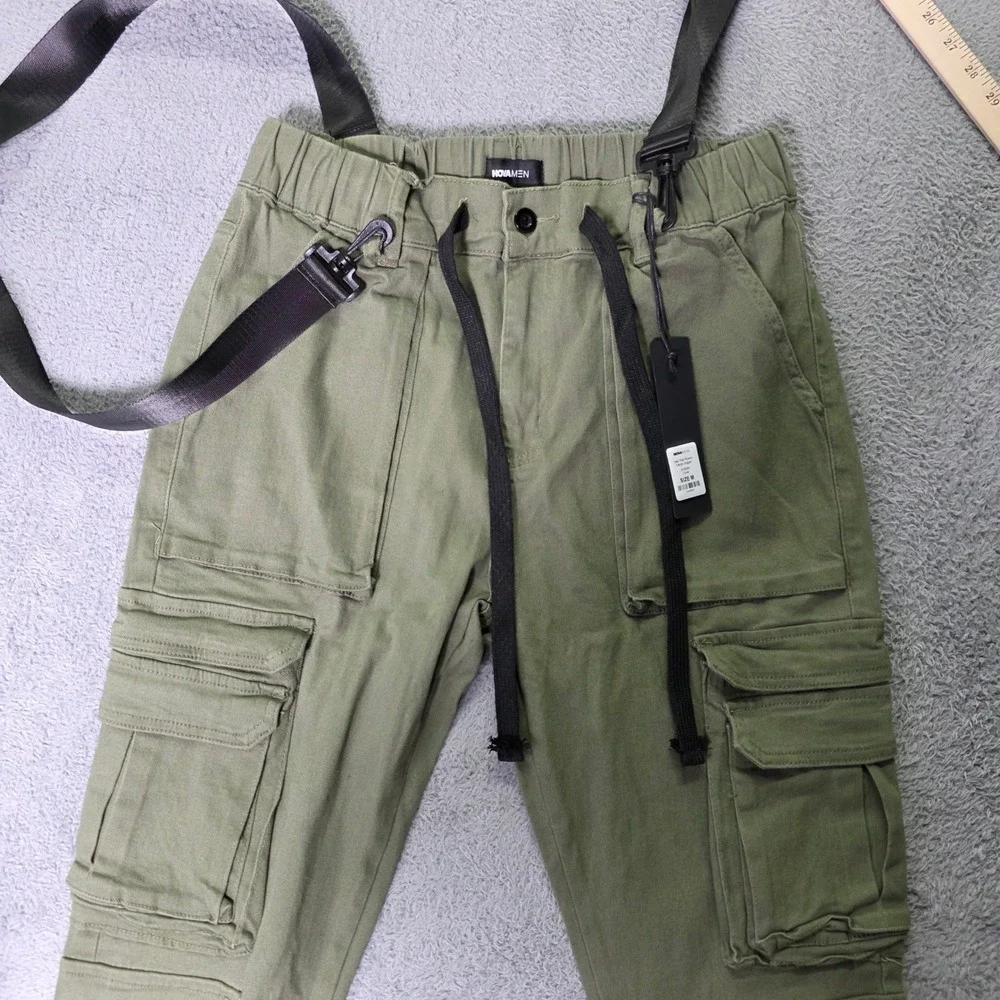 Fashion Nova Men Size M See The Poison Cargo Jogger Olive Green Straps JG3030